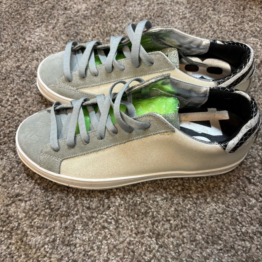 P448 John Low Top Glitter White Lime Green Bubble Sneakers size 38 - Picture 2 of 6
